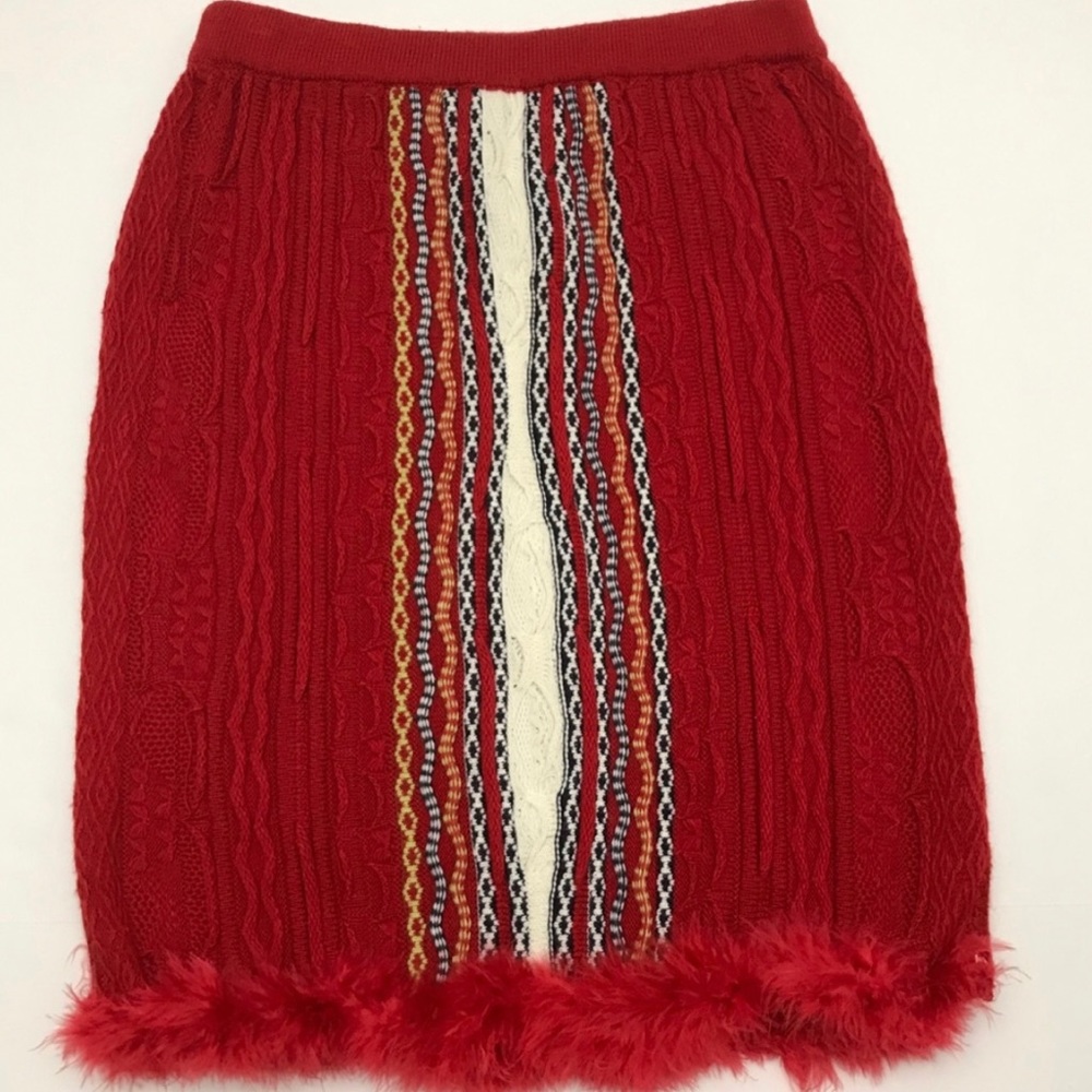 Coogi red fur skirt